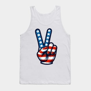 4th Of July USA Flag Peace Sign Hand Patriotic Tank Top